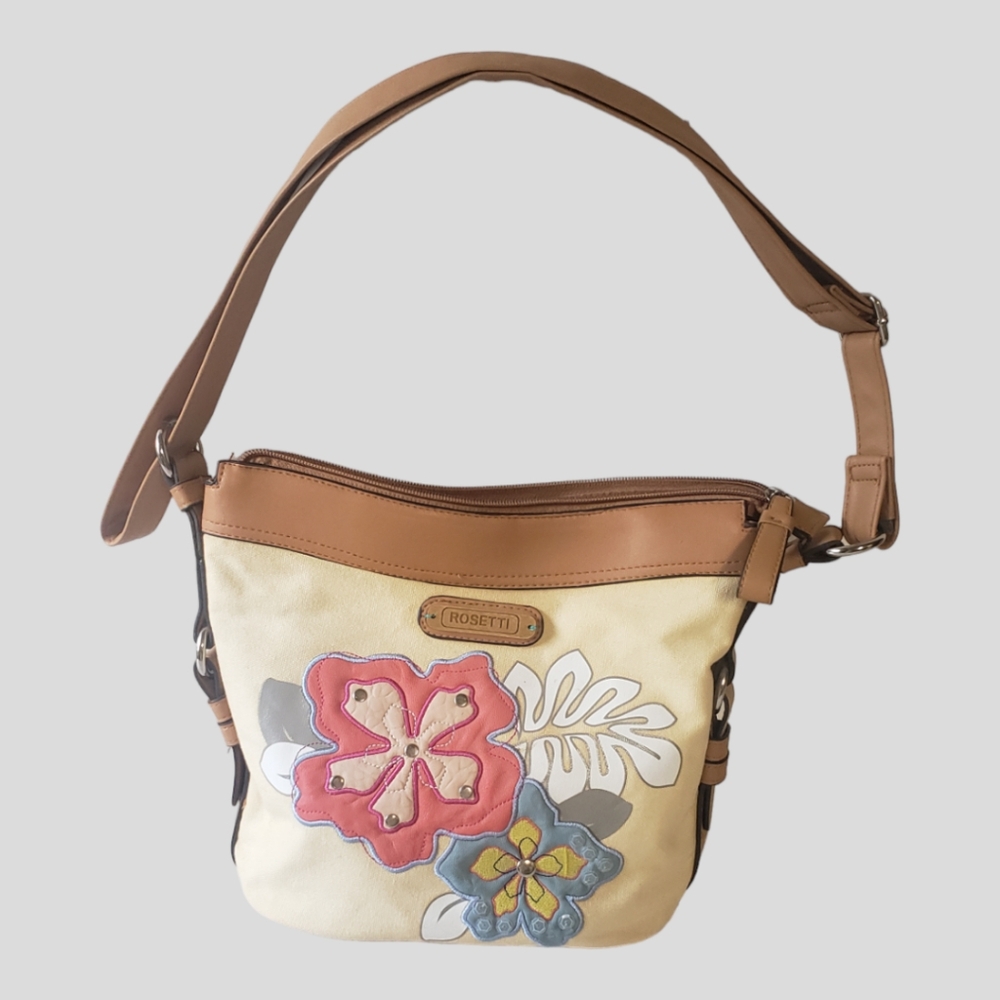 Rosetti Leather and Canvas Bucket Style Crossbody/Shoulder Bag